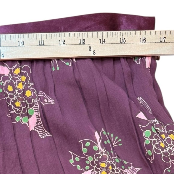 Marc Jacobs Silk Floral Ribbon Tiered Bohemian Midi Skirt Maroon Wine Size 12 - Picture 10 of 11